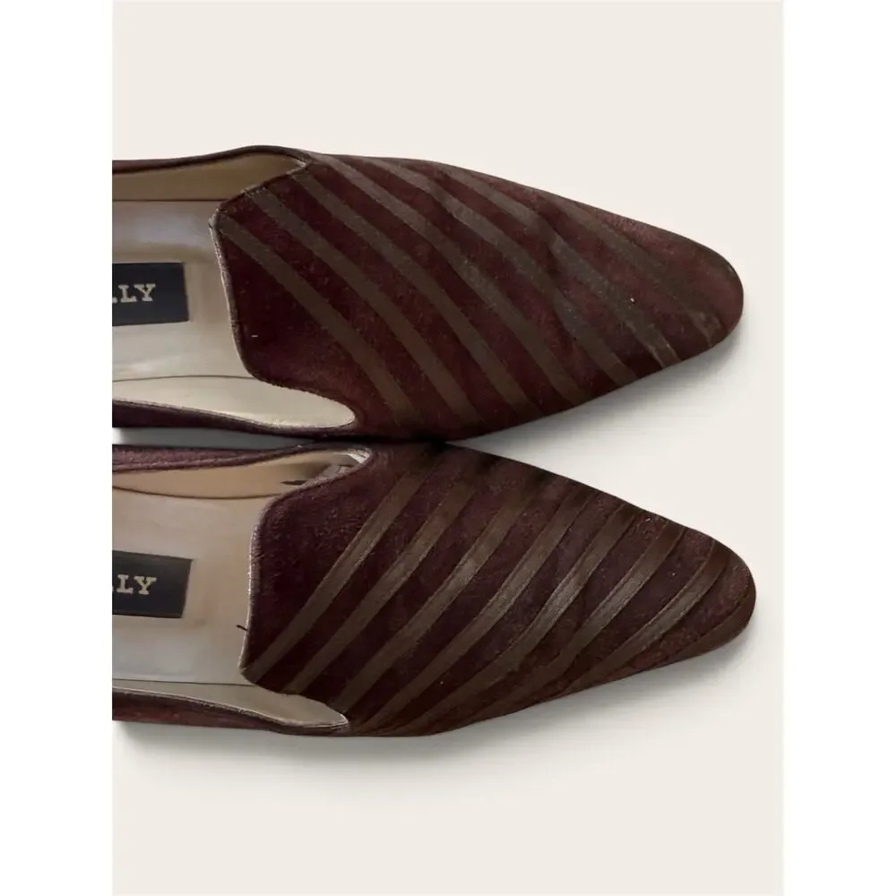 Vintage Bally Pumps 7.5 M Brown Suede Striped Low Heels Made In Italy